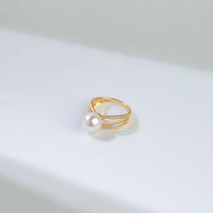 18K Diamond Freshwater Pearl Ring KR00051 | Si Dian Jin - PEARLY LUSTRE