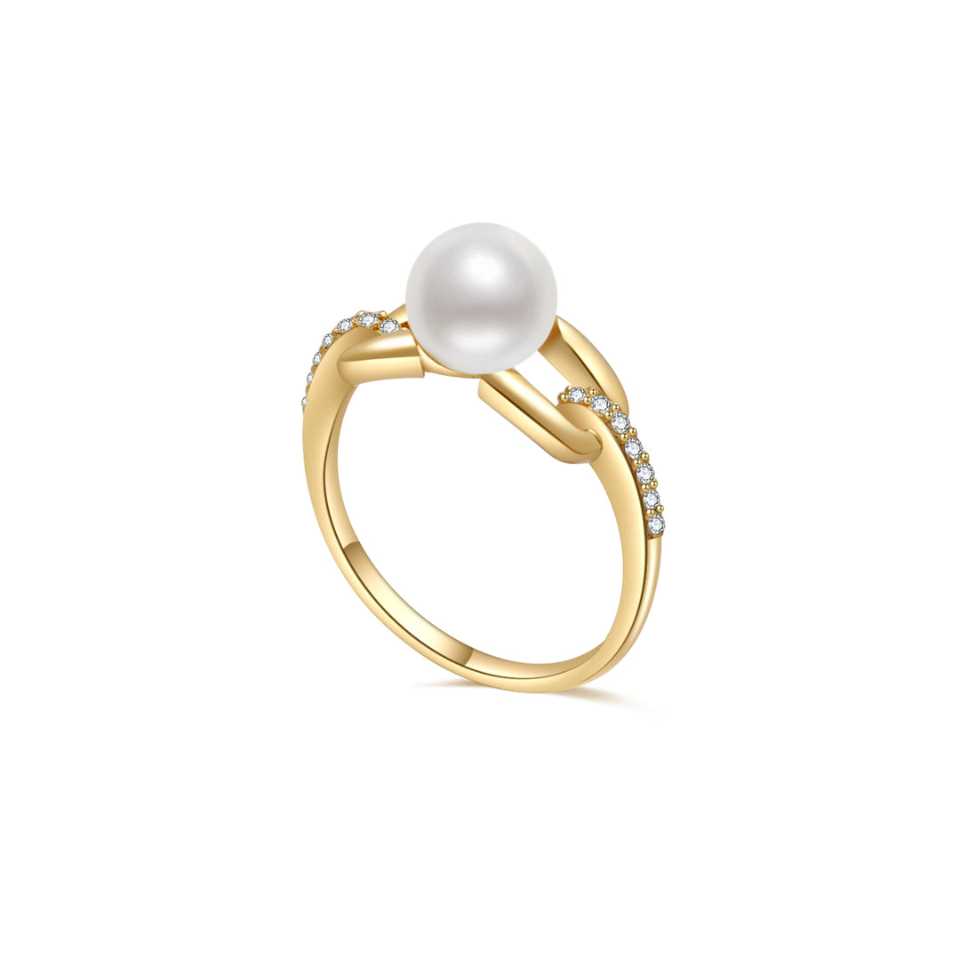 18K Solid Gold Diamond Akoya Hanadama Pearl Ring KR00052 - PEARLY LUSTRE