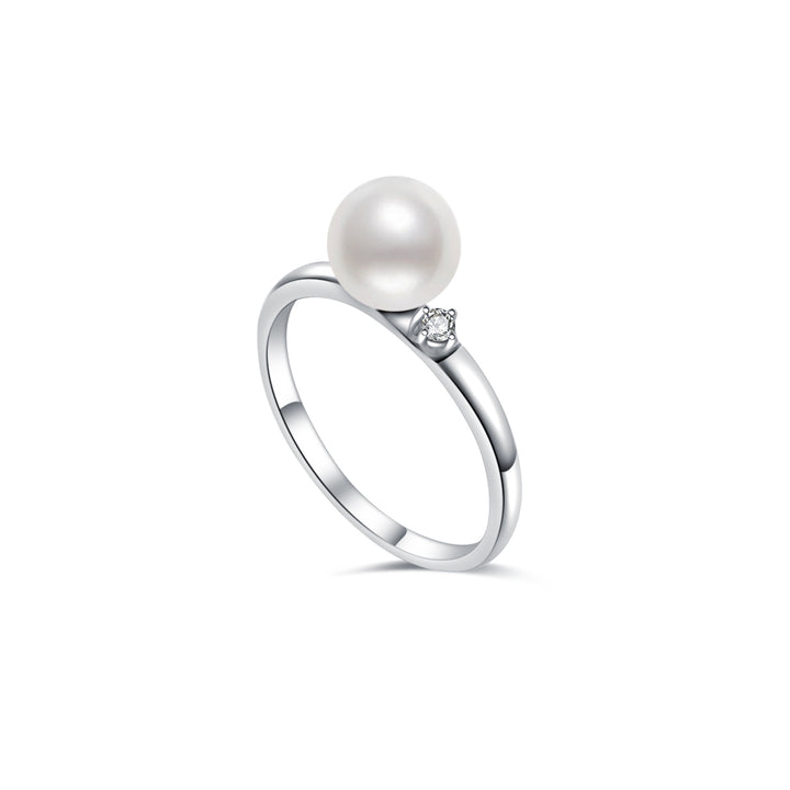 18K Diamond Akoya Pearl Ring KR00054 - PEARLY LUSTRE