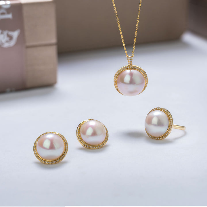 18k Solid Gold Diamond Edison Mabe Pearl Necklace KN00152 | Si Dian Jin - PEARLY LUSTRE