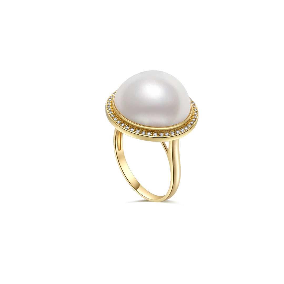 18K Diamond Edison Mabe Pearl Ring KR00057 - PEARLY LUSTRE