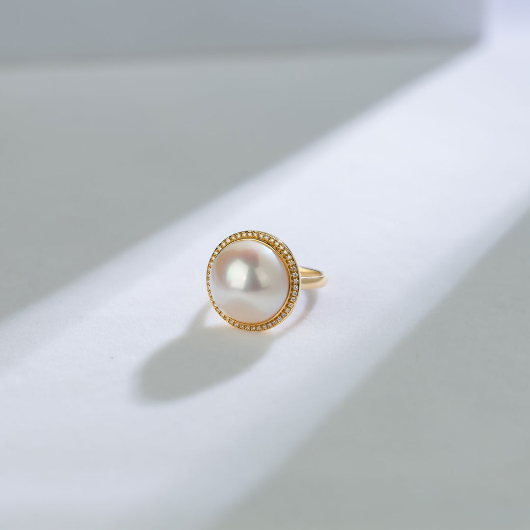 18K Diamond Edison Mabe Pearl Ring KR00057 - PEARLY LUSTRE