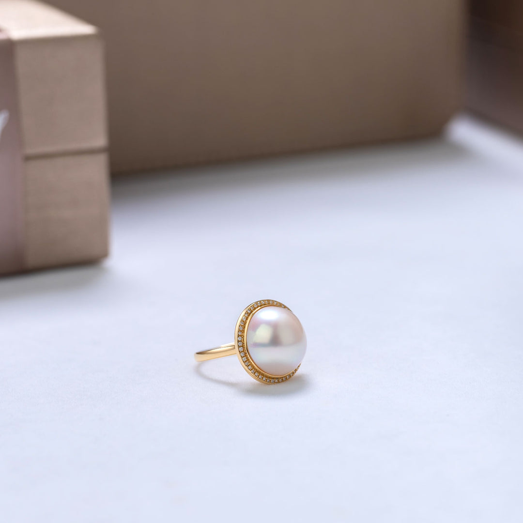 18K Diamond Edison Mabe Pearl Ring KR00057 - PEARLY LUSTRE