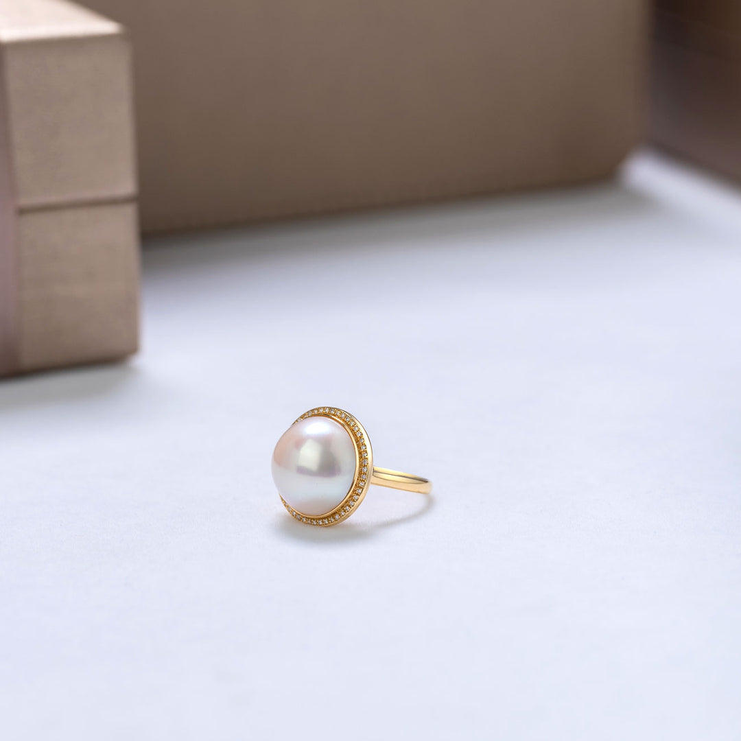 18K Diamond Edison Mabe Pearl Ring KR00057 - PEARLY LUSTRE