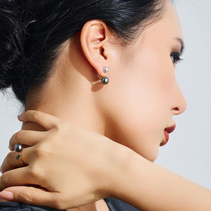 18K Tahitian & Madama Pearl Earrings KE00107 | HARMONY - PEARLY LUSTRE