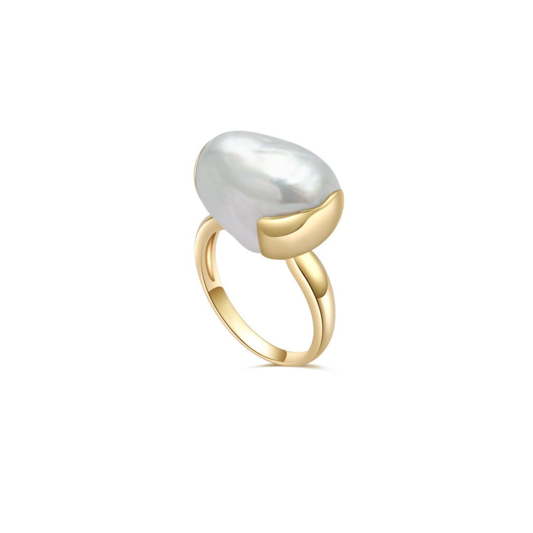 18K Solid Gold South Sea Baroque Pearl Ring KR00065 - PEARLY LUSTRE