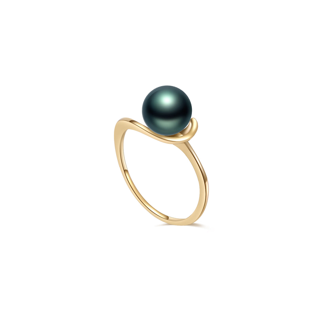 18K Solid Gold Tahitian Pearl Ring KR00069 - PEARLY LUSTRE
