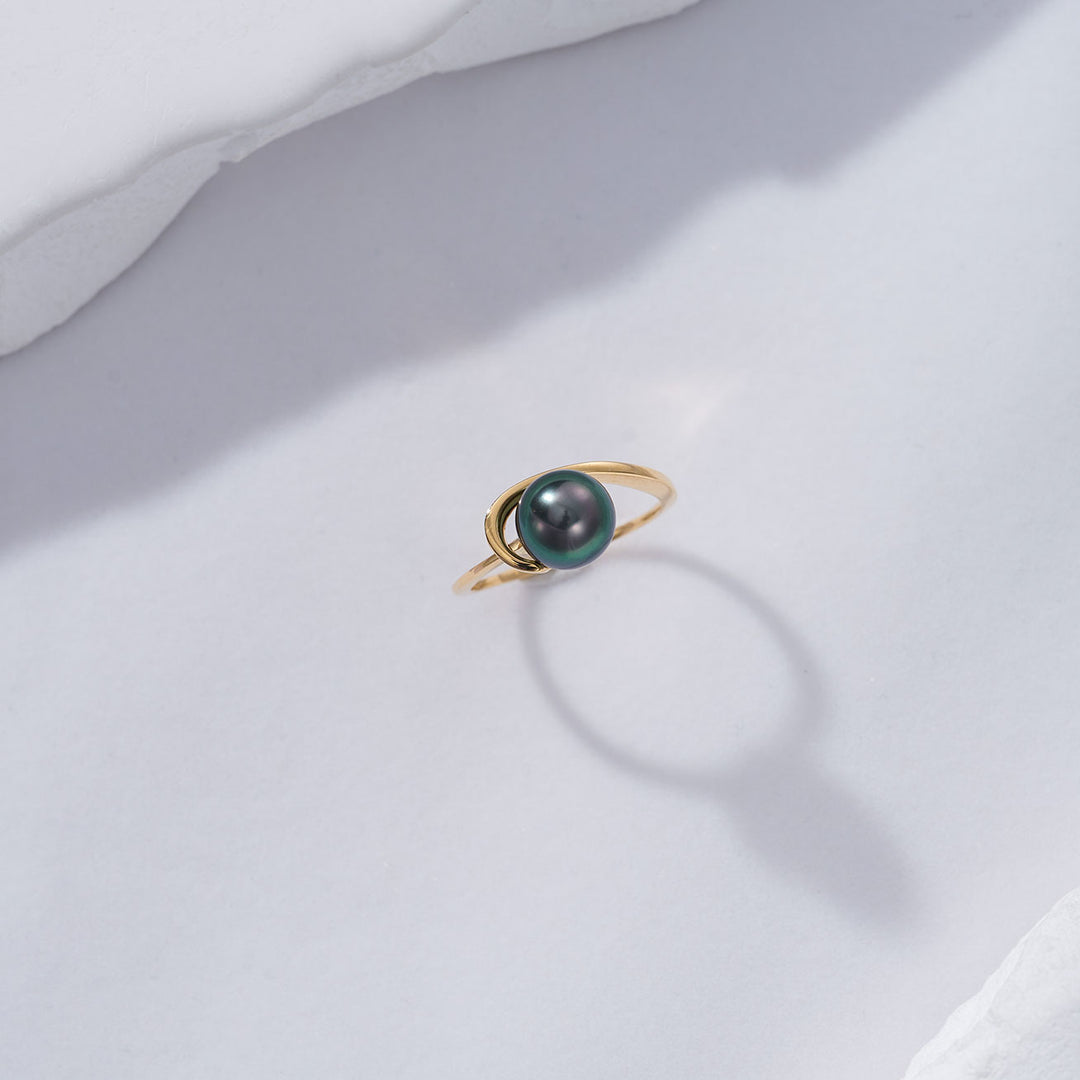 18K Solid Gold Tahitian Pearl Ring KR00069 - PEARLY LUSTRE