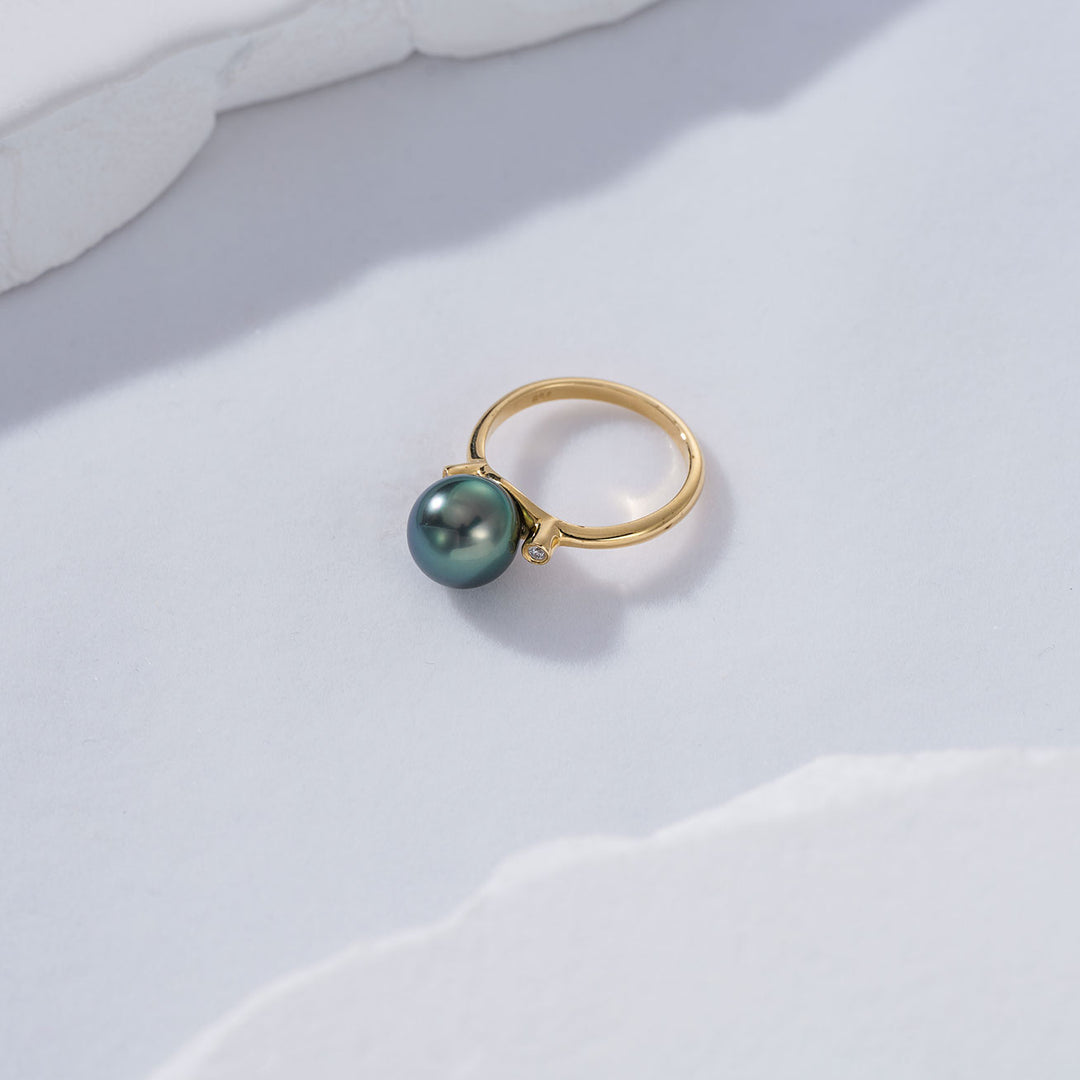 18K Solid Gold Tahitian Pearl Ring KR00070 - PEARLY LUSTRE