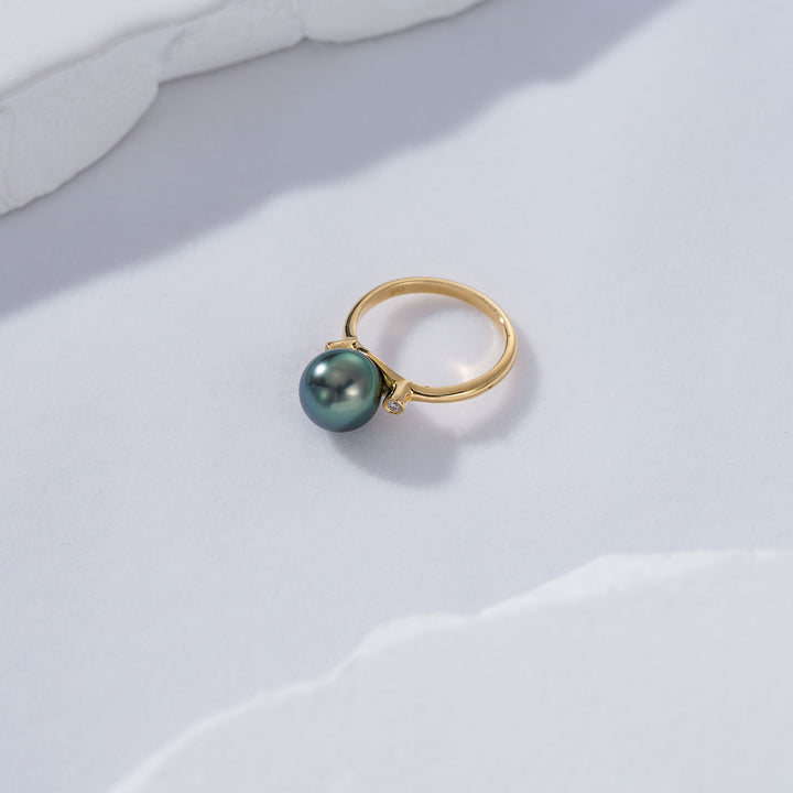 18K Solid Gold Tahitian Pearl Ring KR00070 - PEARLY LUSTRE