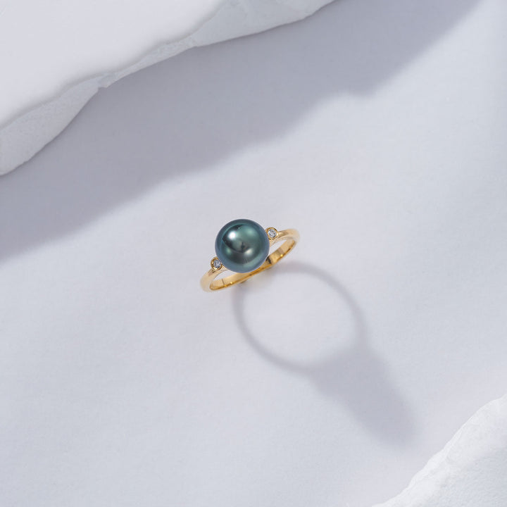 18K Solid Gold Tahitian Pearl Ring KR00070 - PEARLY LUSTRE