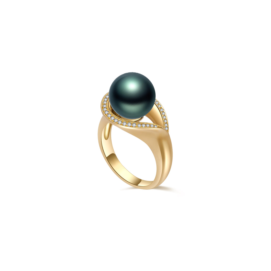 18K Solid Gold Tahitian Pearl Ring KR00071 - PEARLY LUSTRE