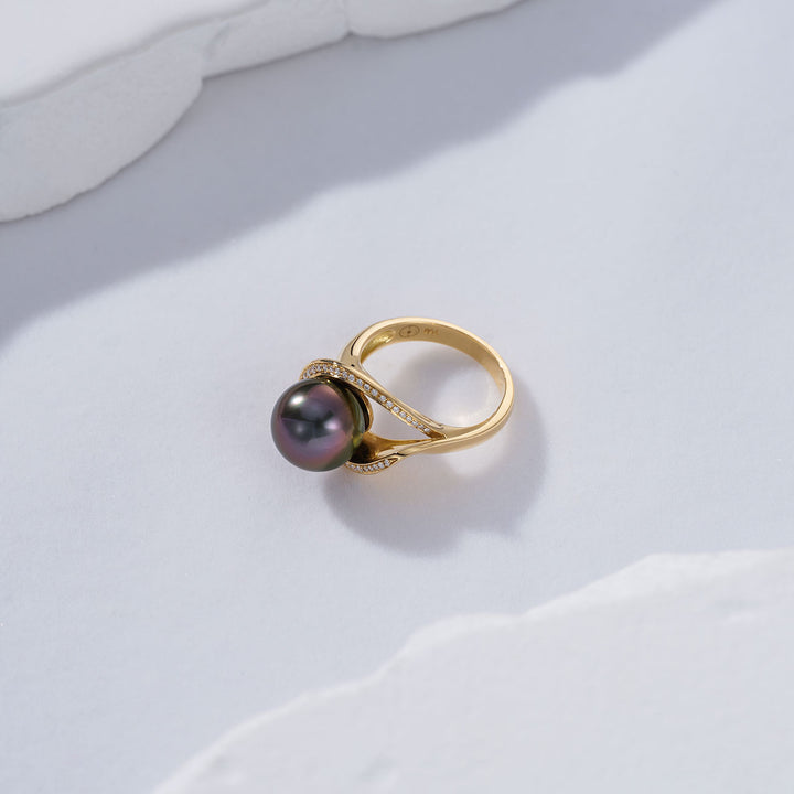 18K Solid Gold Tahitian Pearl Ring KR00071 - PEARLY LUSTRE