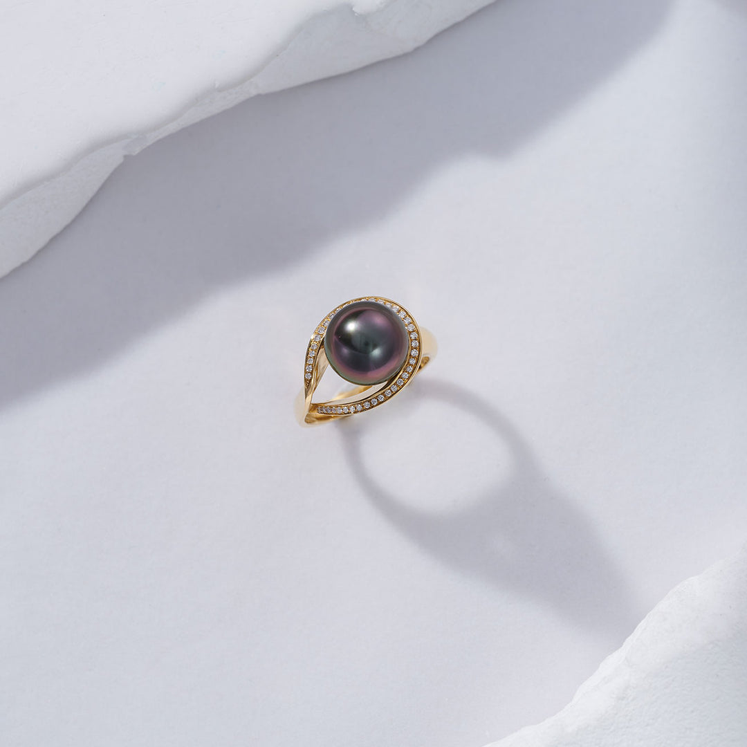 18K Solid Gold Tahitian Pearl Ring KR00071 - PEARLY LUSTRE
