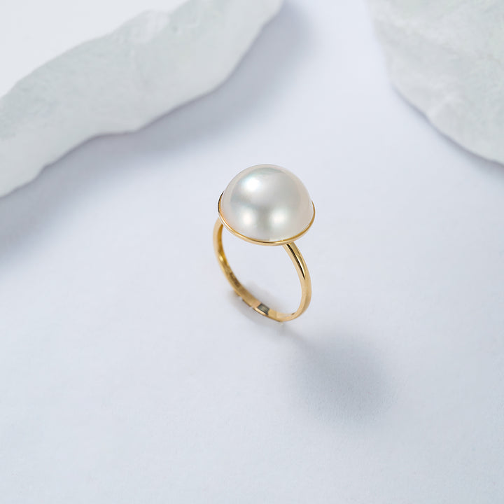 18K Saltwater Mabe Pearl Ring KR00076 - PEARLY LUSTRE