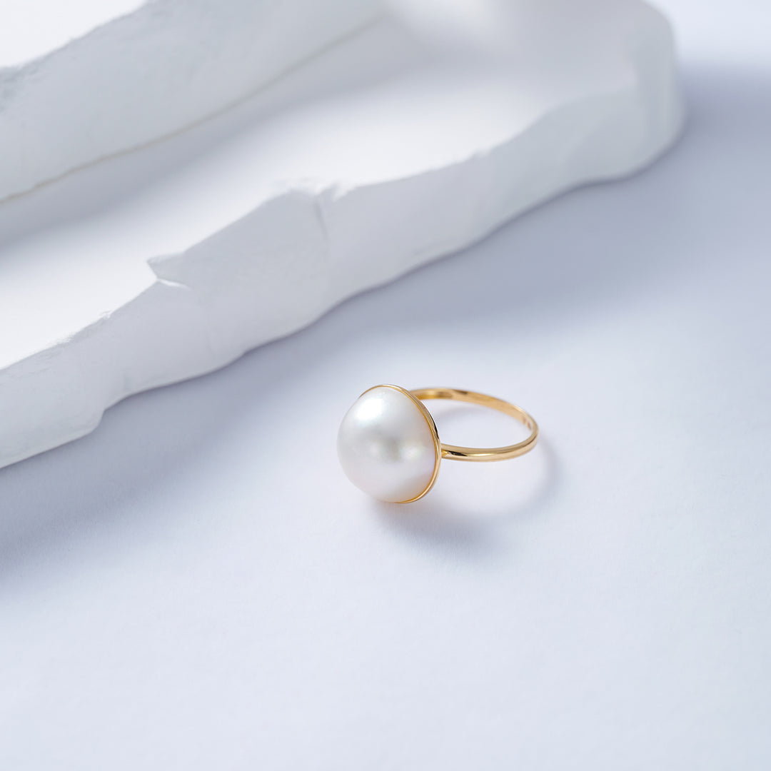 18K Saltwater Mabe Pearl Ring KR00076 - PEARLY LUSTRE