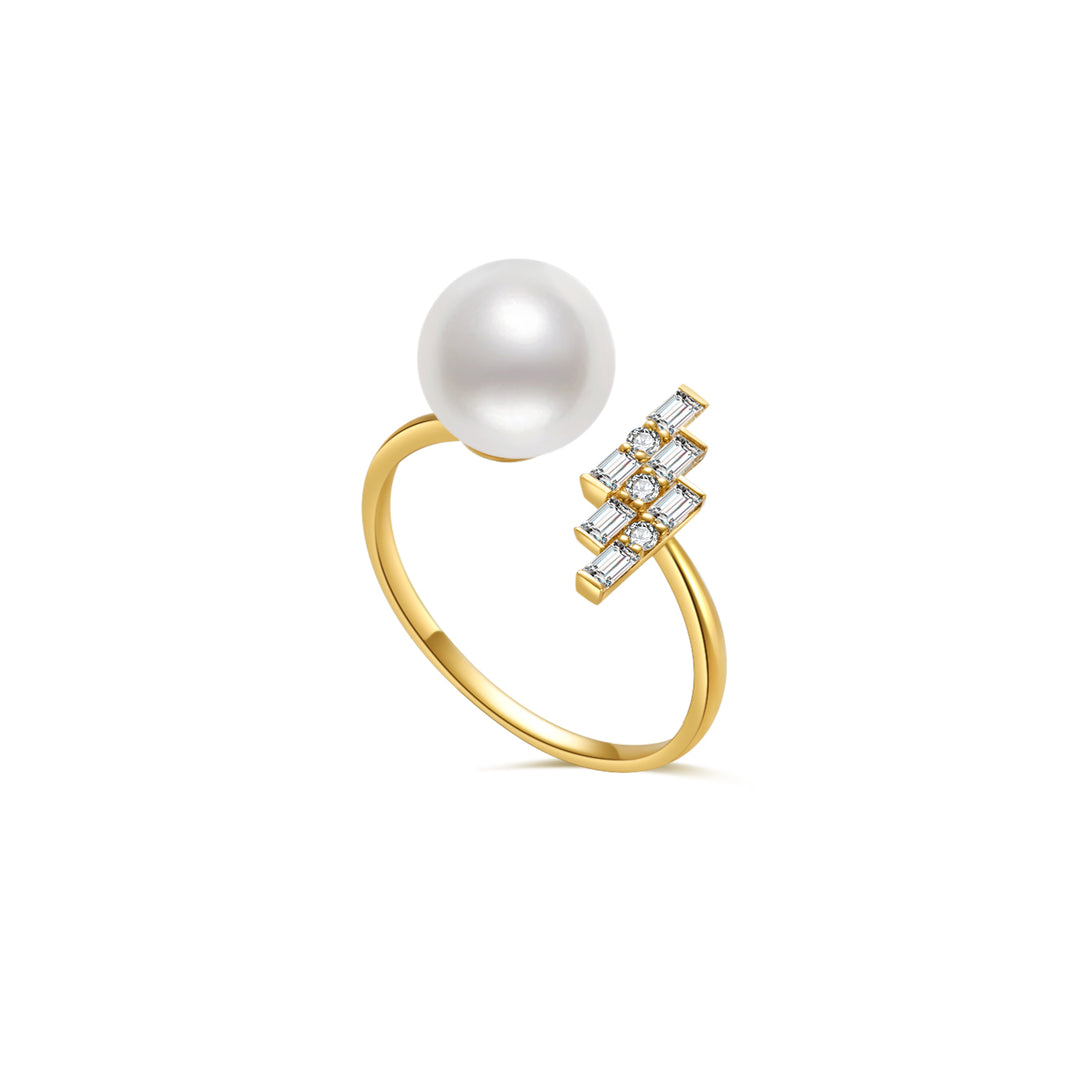 18K Solid Gold Diamond Akoya Hanadama Pearl Ring KR00077 - PEARLY LUSTRE