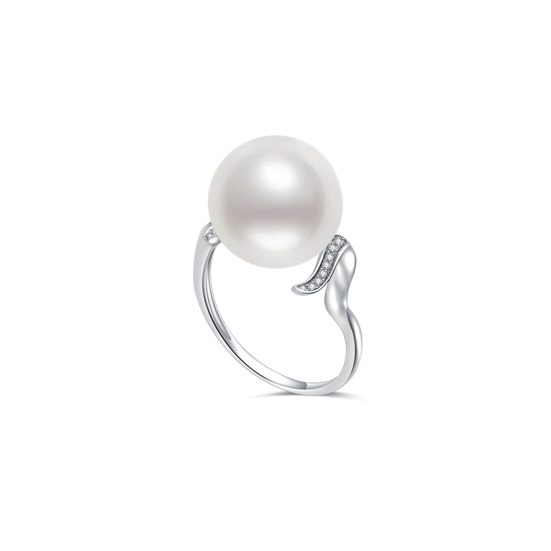 18K Diamond Australian White South Sea Pearl Ring KR00078 - PEARLY LUSTRE