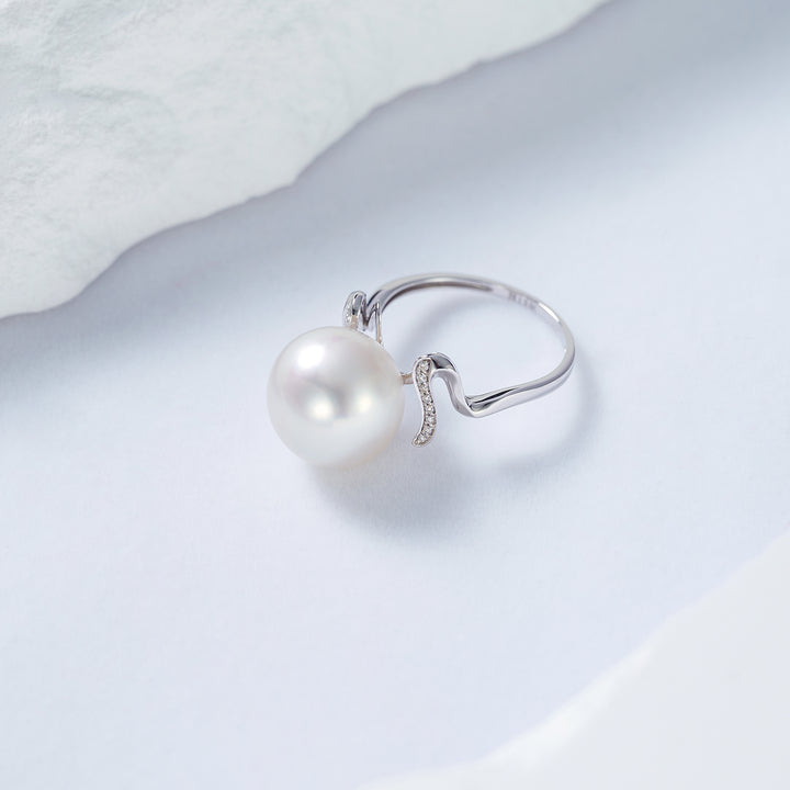 18K Diamond Australian White South Sea Pearl Ring KR00078 - PEARLY LUSTRE