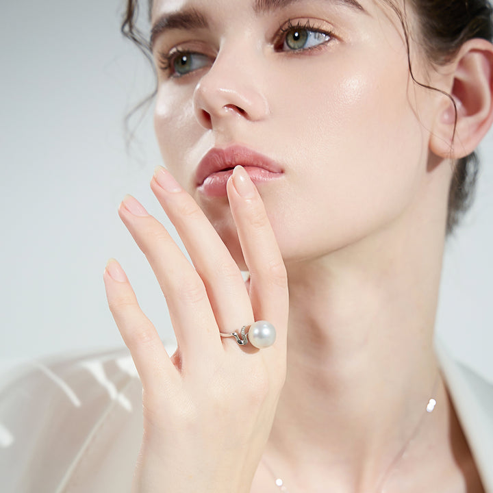18K Diamond Australian White South Sea Pearl Ring KR00078 - PEARLY LUSTRE