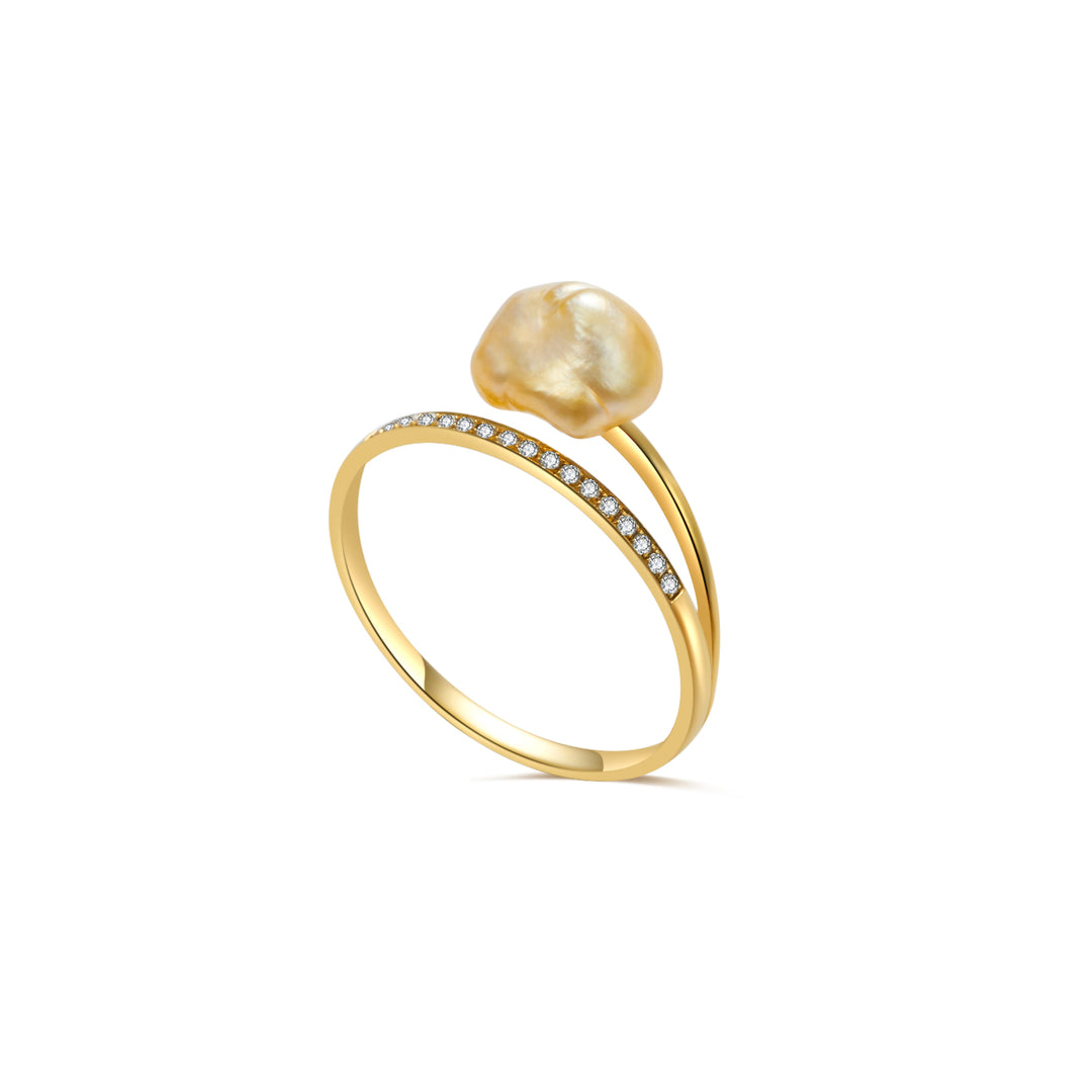 18K South Sea Golden Pearl Ring KR00082 - PEARLY LUSTRE