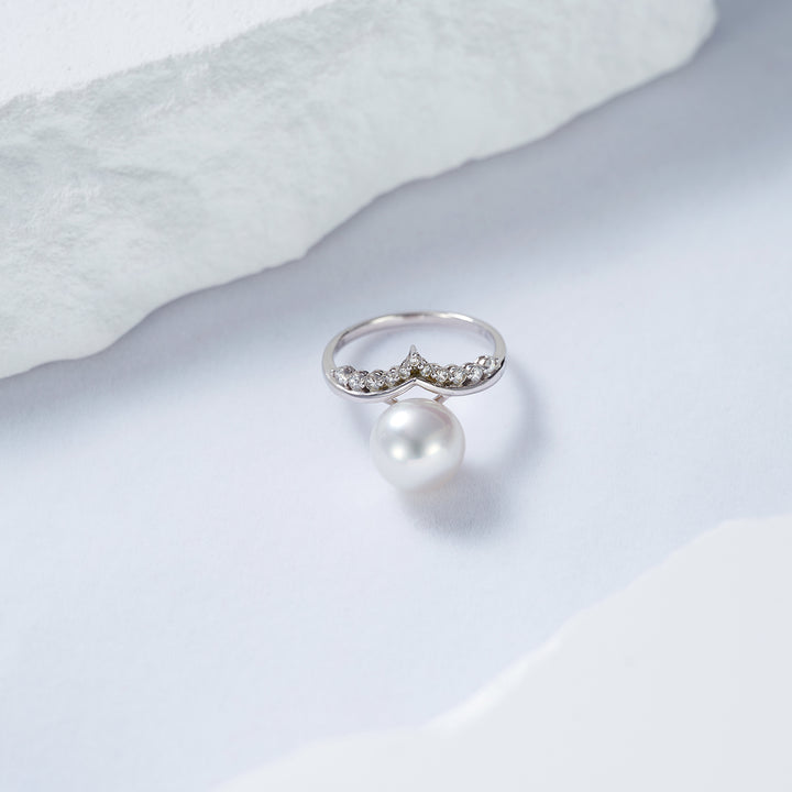 18K Diamond Australian White South Sea Pearl Ring KR00083 - PEARLY LUSTRE