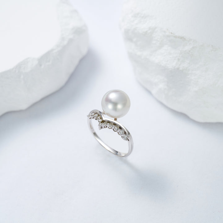 18K Diamond Australian White South Sea Pearl Ring KR00083 - PEARLY LUSTRE