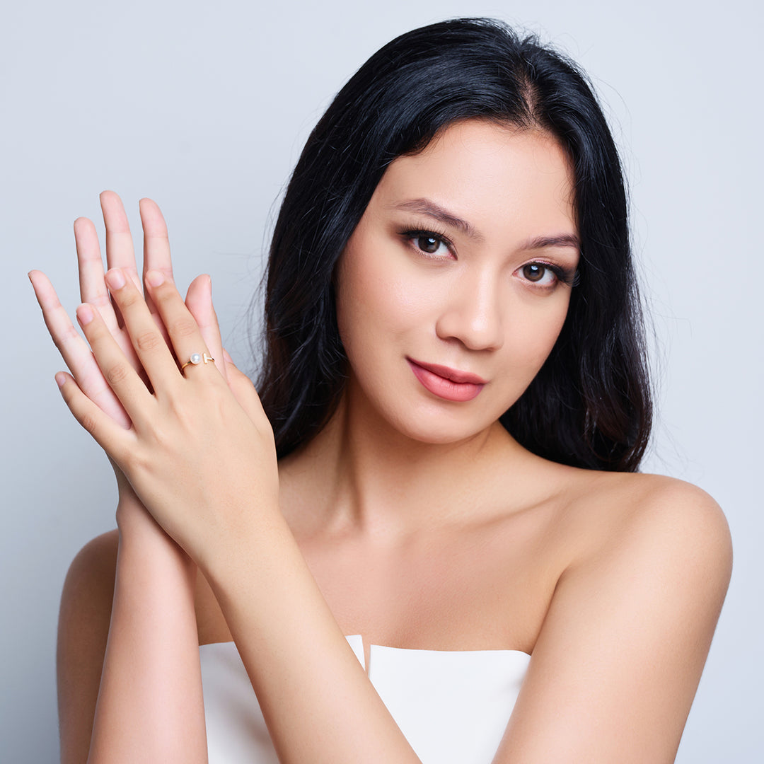 18k Diamond Akoya Pearl Ring KR00086 - PEARLY LUSTRE
