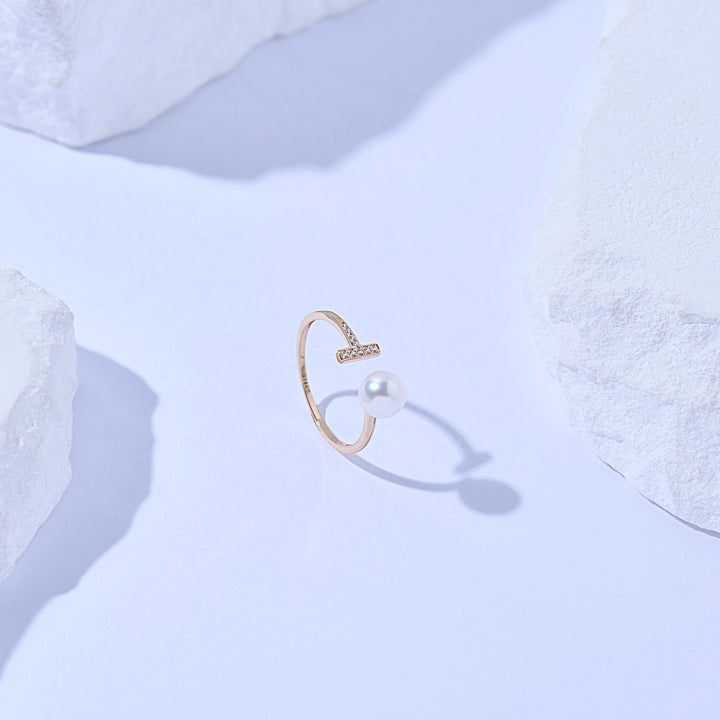 18k Diamond Akoya Pearl Ring KR00086 - PEARLY LUSTRE
