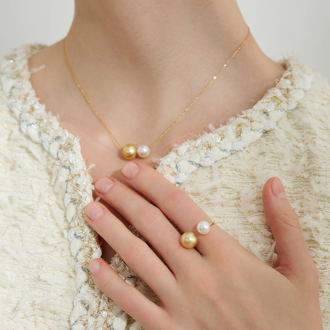 18K Gold Southsea & Akoya Pearls Ring KR00092 - PEARLY LUSTRE