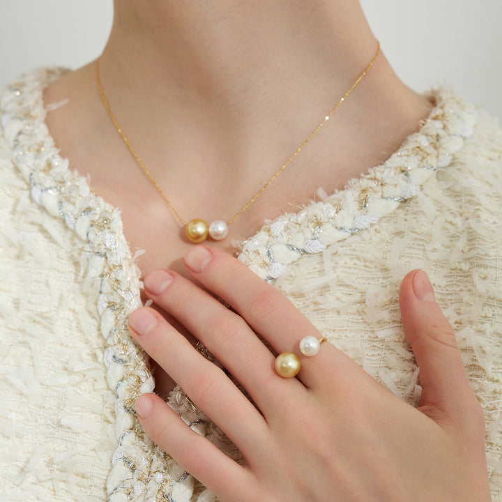 18K Gold Southsea & Akoya Pearls Ring KR00092 - PEARLY LUSTRE