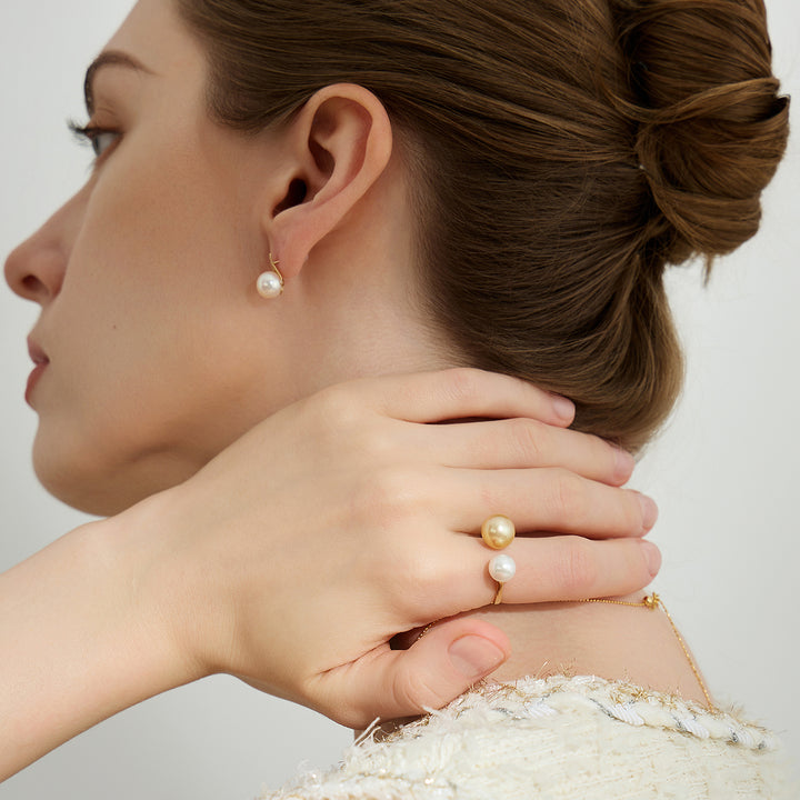 18K Gold Southsea & Akoya Pearls Ring KR00092 - PEARLY LUSTRE