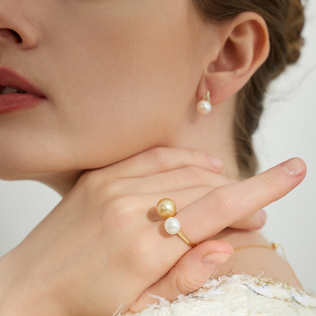 18K Gold Southsea & Akoya Pearls Ring KR00092 - PEARLY LUSTRE
