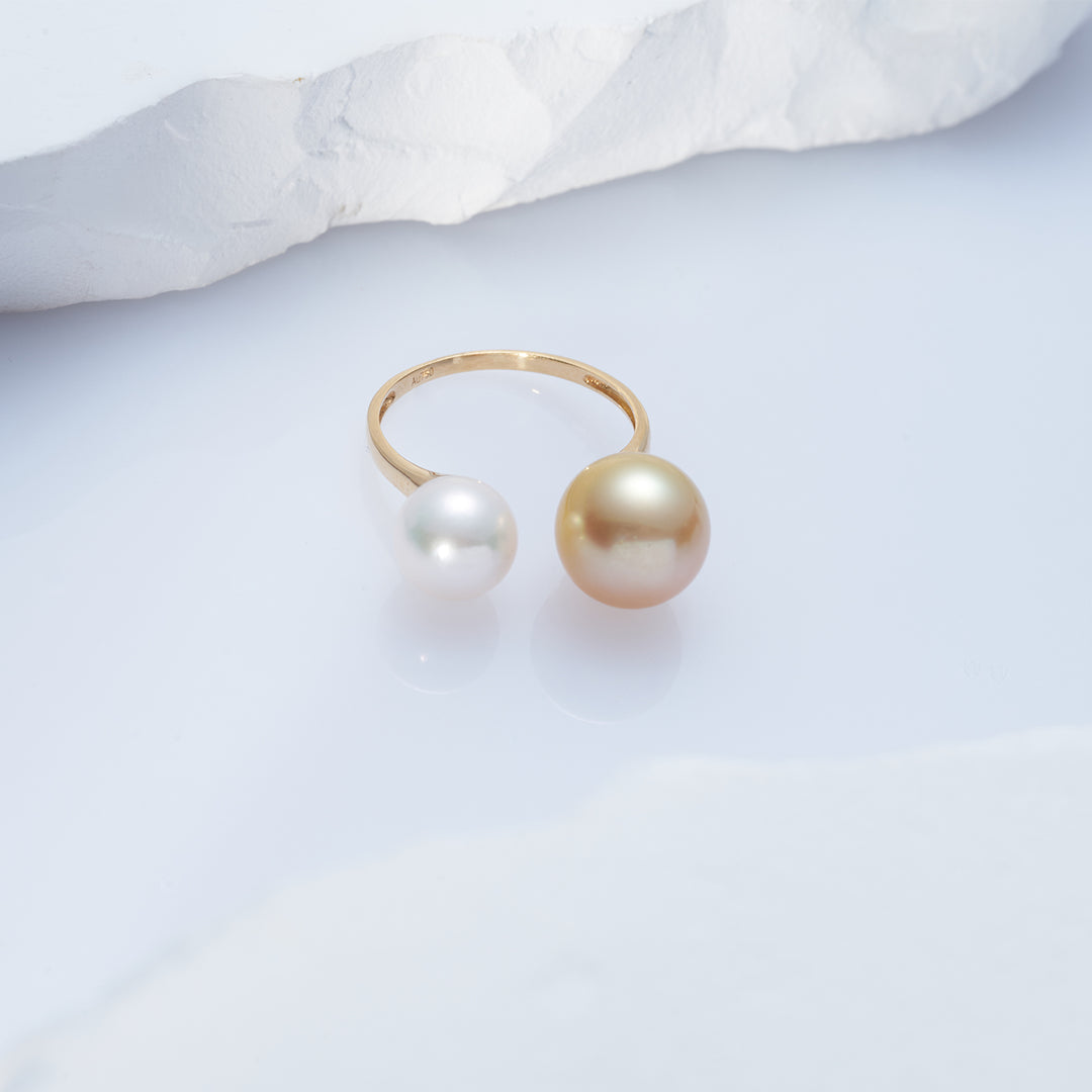 18K Gold Southsea & Akoya Pearls Ring KR00092 - PEARLY LUSTRE