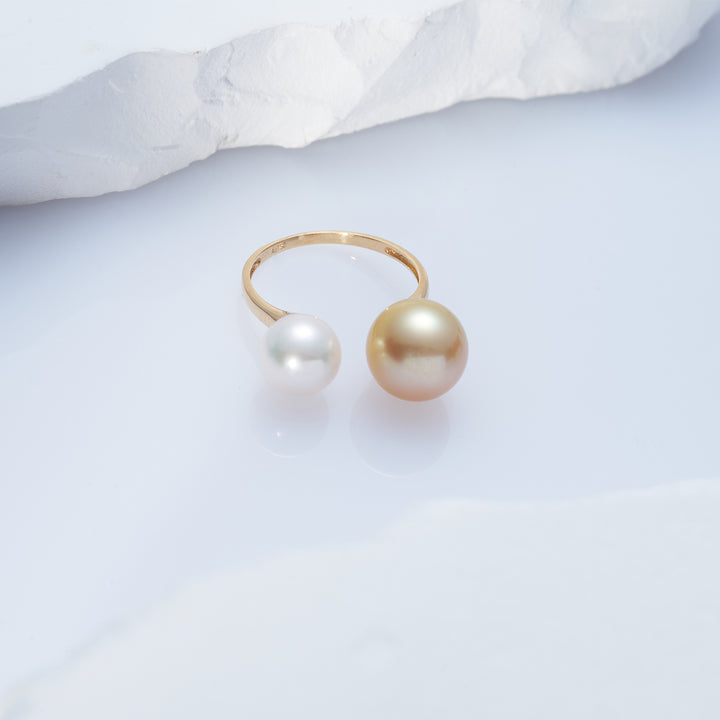 18K Gold Southsea & Akoya Pearls Ring KR00092 - PEARLY LUSTRE