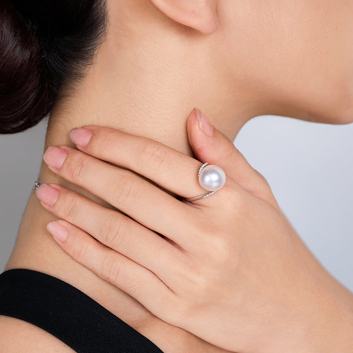 18K Gold Australian White South Sea Pearl Ring KR00099 - PEARLY LUSTRE