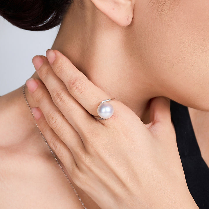 18K Gold Australian White South Sea Pearl Ring KR00099 - PEARLY LUSTRE