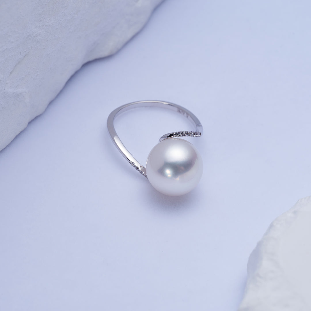 18K Gold Australian White South Sea Pearl Ring KR00099 - PEARLY LUSTRE