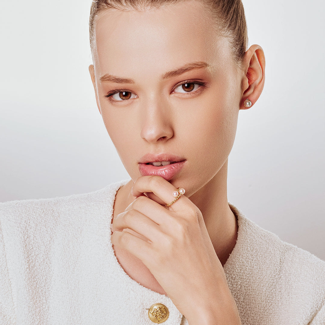18k Solid Gold Akoya Pearl Ring KR00101 - PEARLY LUSTRE