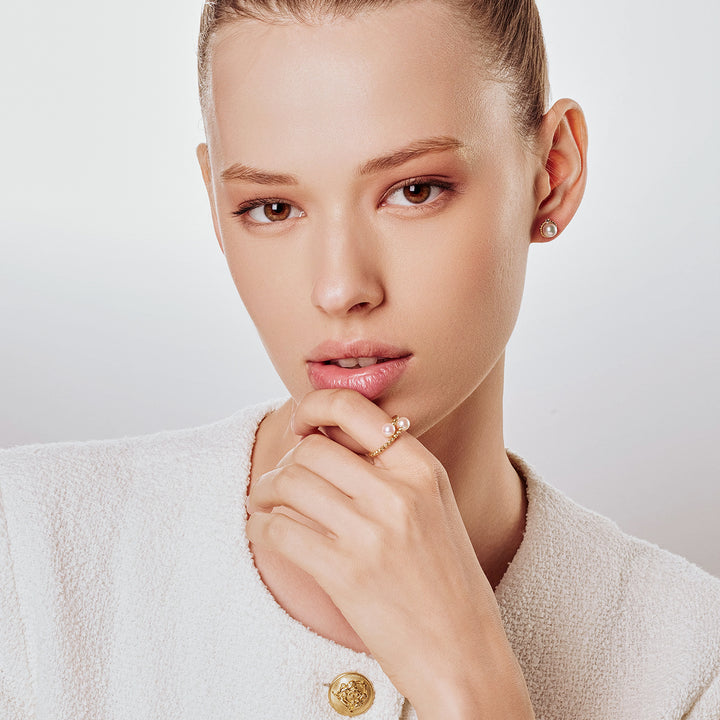 18k Solid Gold Akoya Pearl Ring KR00101 - PEARLY LUSTRE