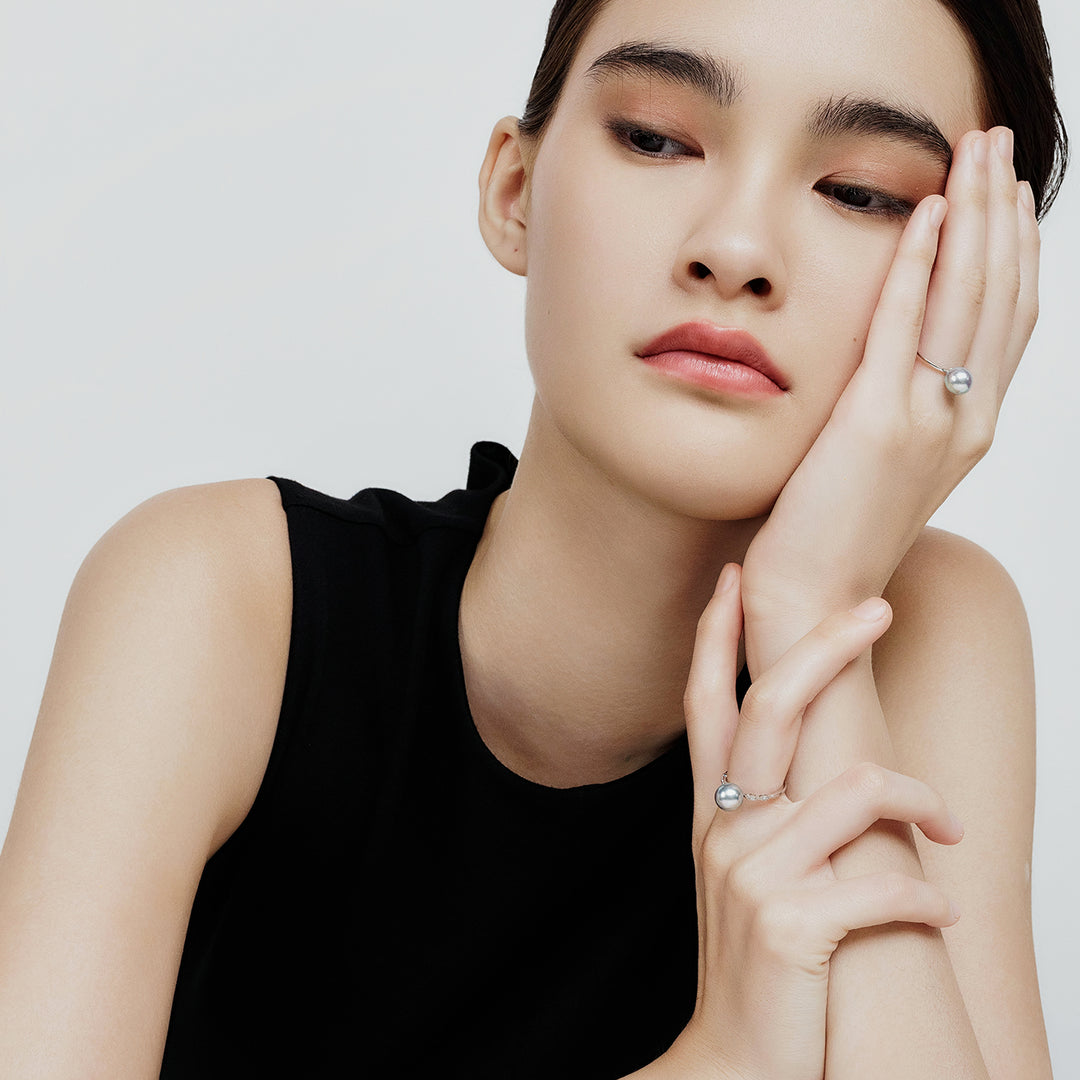 18K Gold Silver Blue Akoya Pearl Ring KR00105 - PEARLY LUSTRE