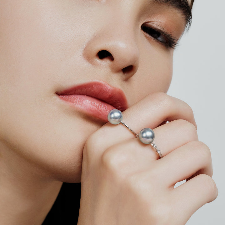 18K Gold Silver Blue Akoya Pearl Ring KR00105 - PEARLY LUSTRE