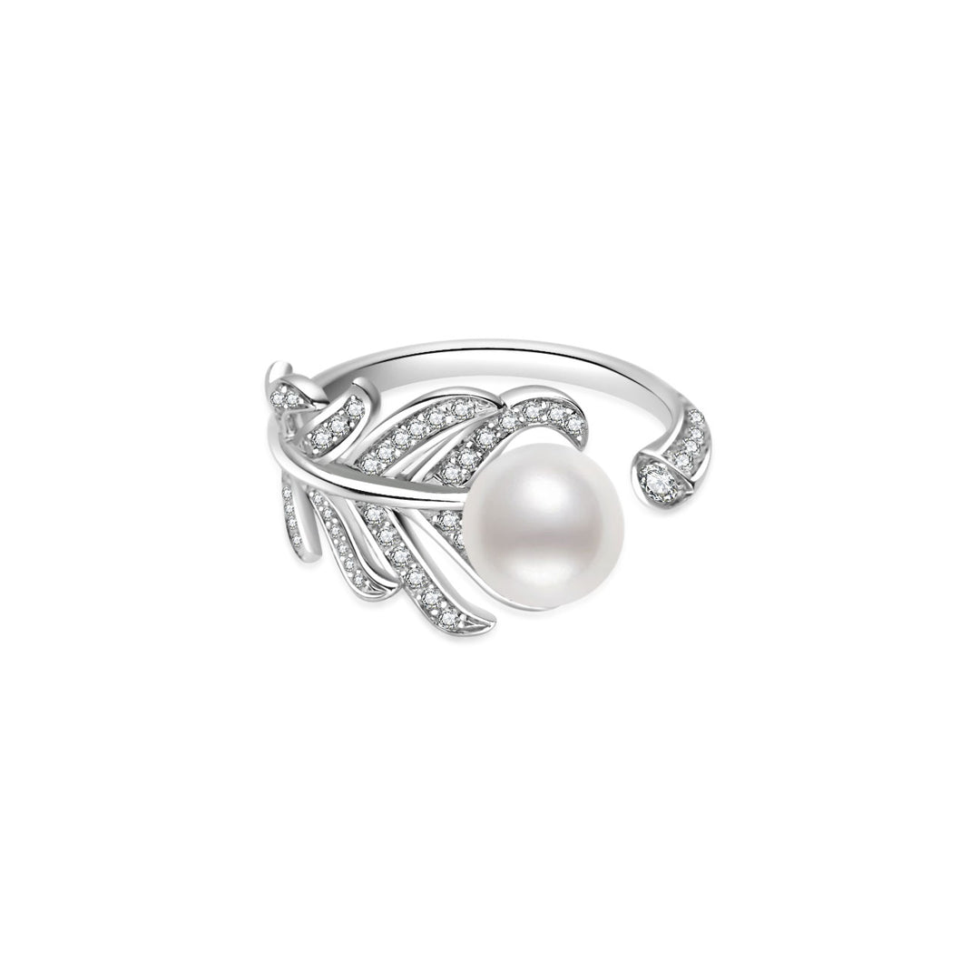 18K Solid Gold Diamond Akoya Hanadama Pearl Ring KR00112 | FEATHER