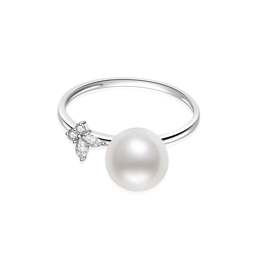 18K Solid Gold Diamond Akoya Hanadama Pearl Ring KR00115 - PEARLY LUSTRE