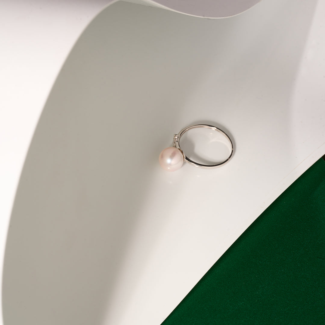 18K Solid Gold Diamond Akoya Hanadama Pearl Ring KR00115 - PEARLY LUSTRE