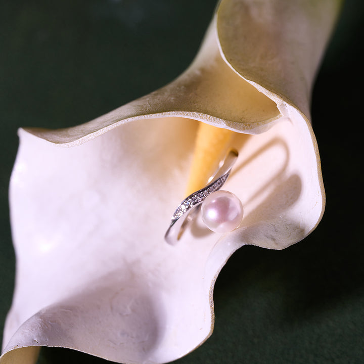 18K Solid Gold Diamond Akoya Hanadama Pearl Ring KR00116 - PEARLY LUSTRE