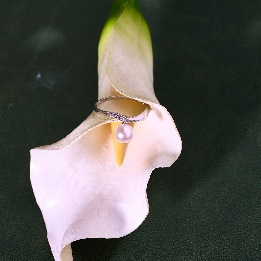 18K Solid Gold Diamond Akoya Hanadama Pearl Ring KR00116 - PEARLY LUSTRE