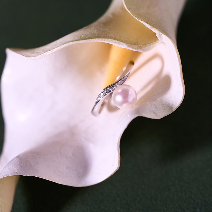18K Solid Gold Diamond Akoya Hanadama Pearl Ring KR00116 - PEARLY LUSTRE