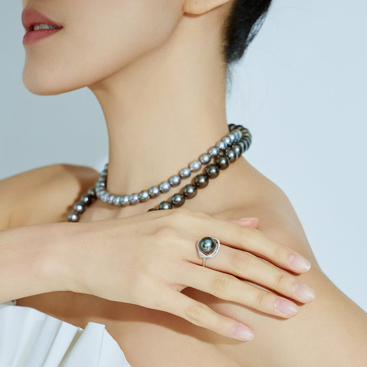 18K Solid Gold Tahitian Pearl Ring KR00120 - PEARLY LUSTRE