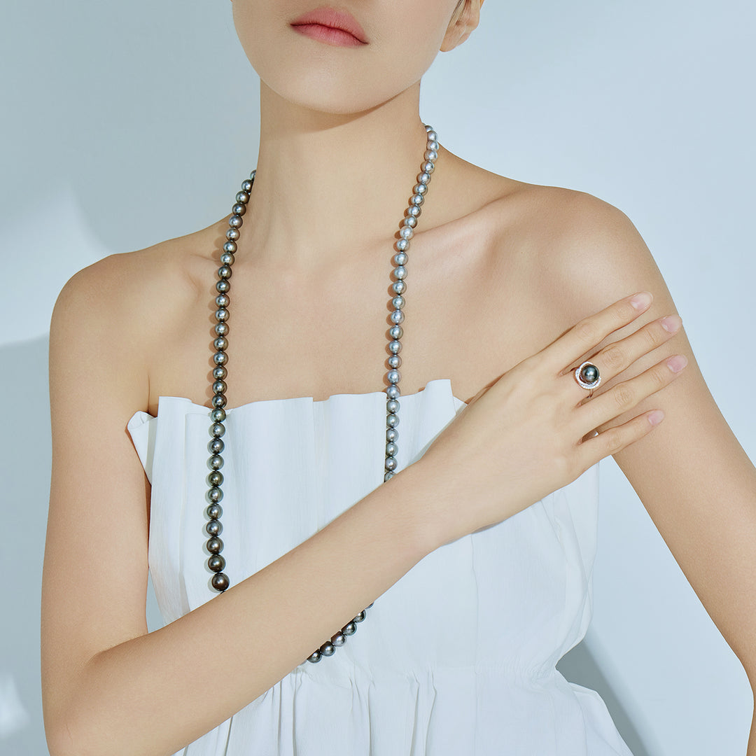 18K Solid Gold Tahitian Pearl Ring KR00120 - PEARLY LUSTRE